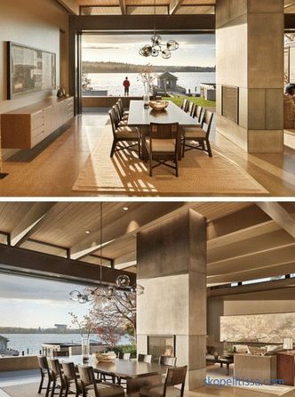 El diseño de la espaciosa casa en la bahía en un estilo moderno