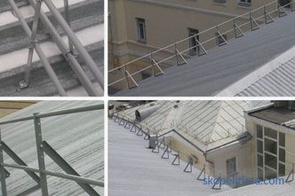 tipos de delantal, la altura mínima y el dispositivo de la unión del parapeto al techo plano de acuerdo con el SNIP