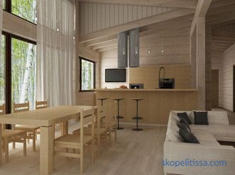 Decoración interior de una casa de madera en estilo moderno: comunicaciones, decoración de paredes.