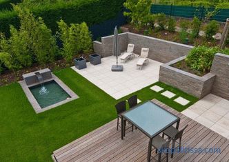 Jardín en el estilo de minimalismo, los principios e ideas de crear un paisaje minimalista, soluciones con estilo fotográfico.